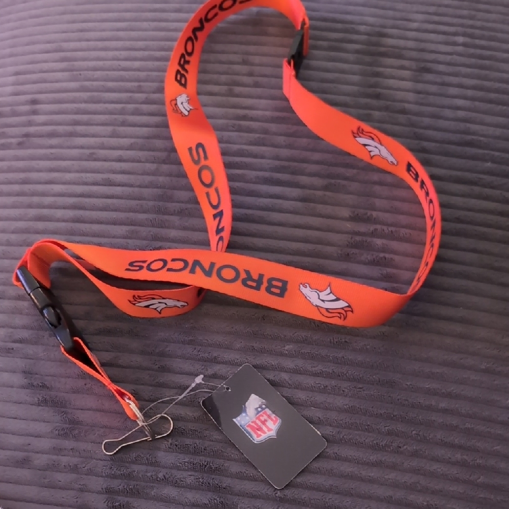NFL Broncos Orange Lanyard Key & Card Holder with Navy Accents